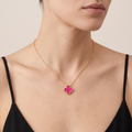 Alhambra Lucky Pink Enamel Clover 1 Motifs necklace