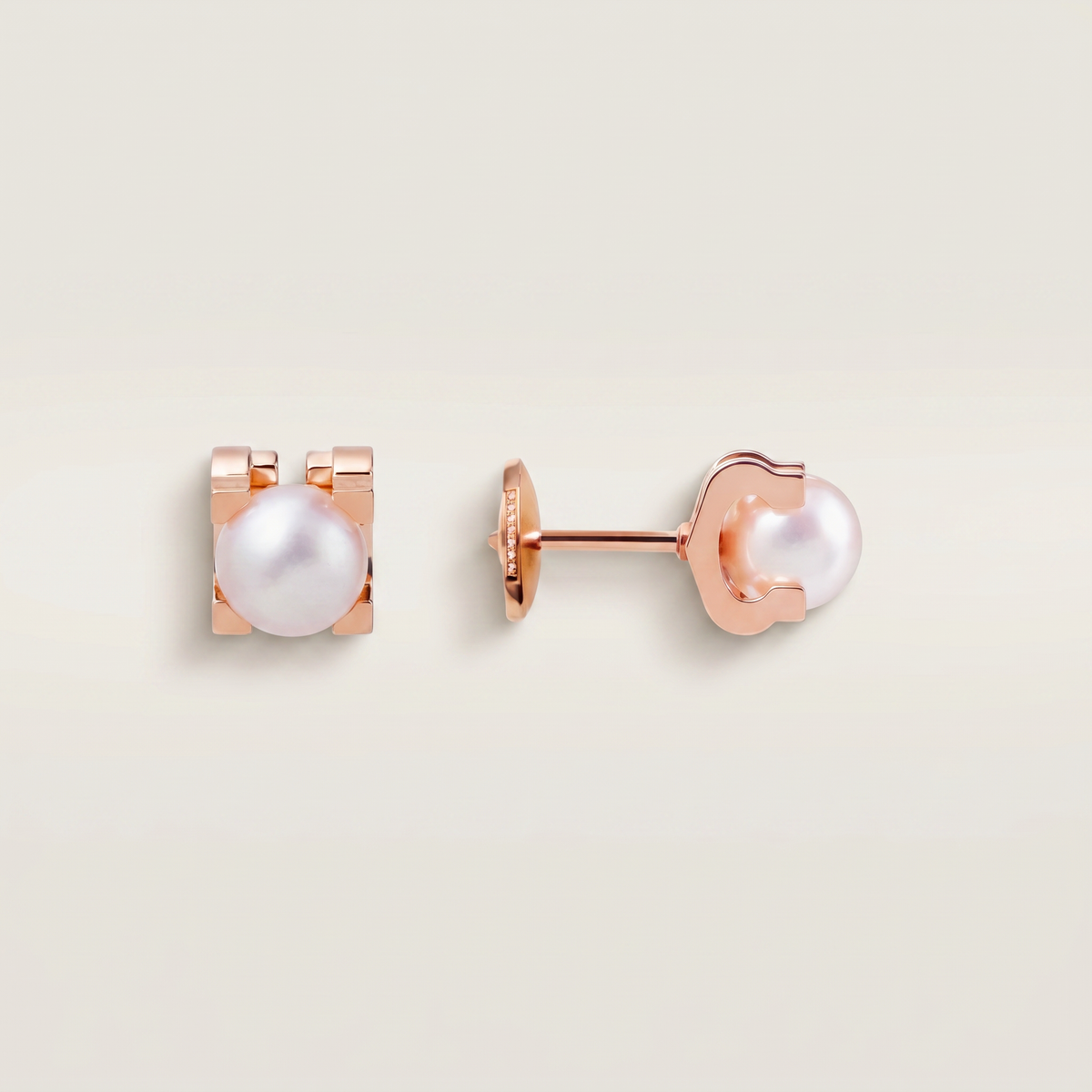 C Shaped Pearl Stud Earrings