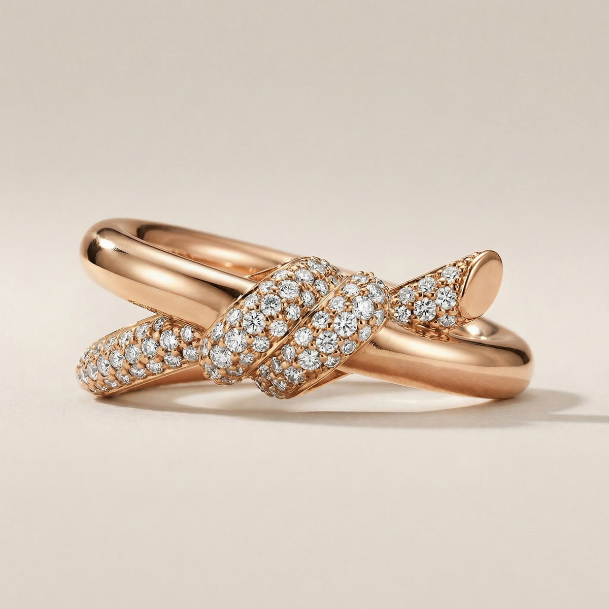 Knot Double Row Pavé Diamonds Ring