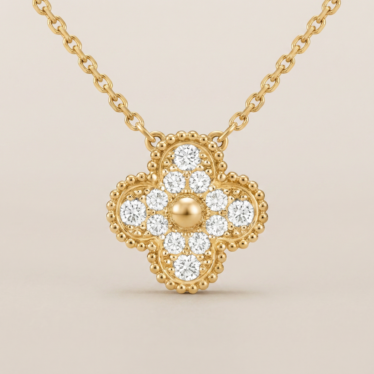 Sweet Alhambra Pavé Diamond Clover Necklace