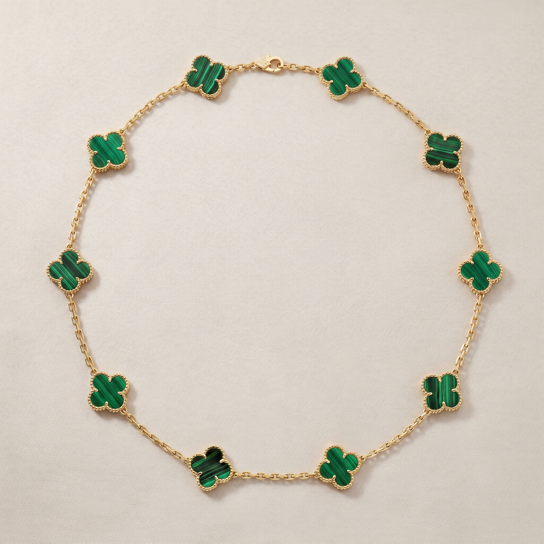 Vintage Alhambra Malachite 10 Motifs Necklace