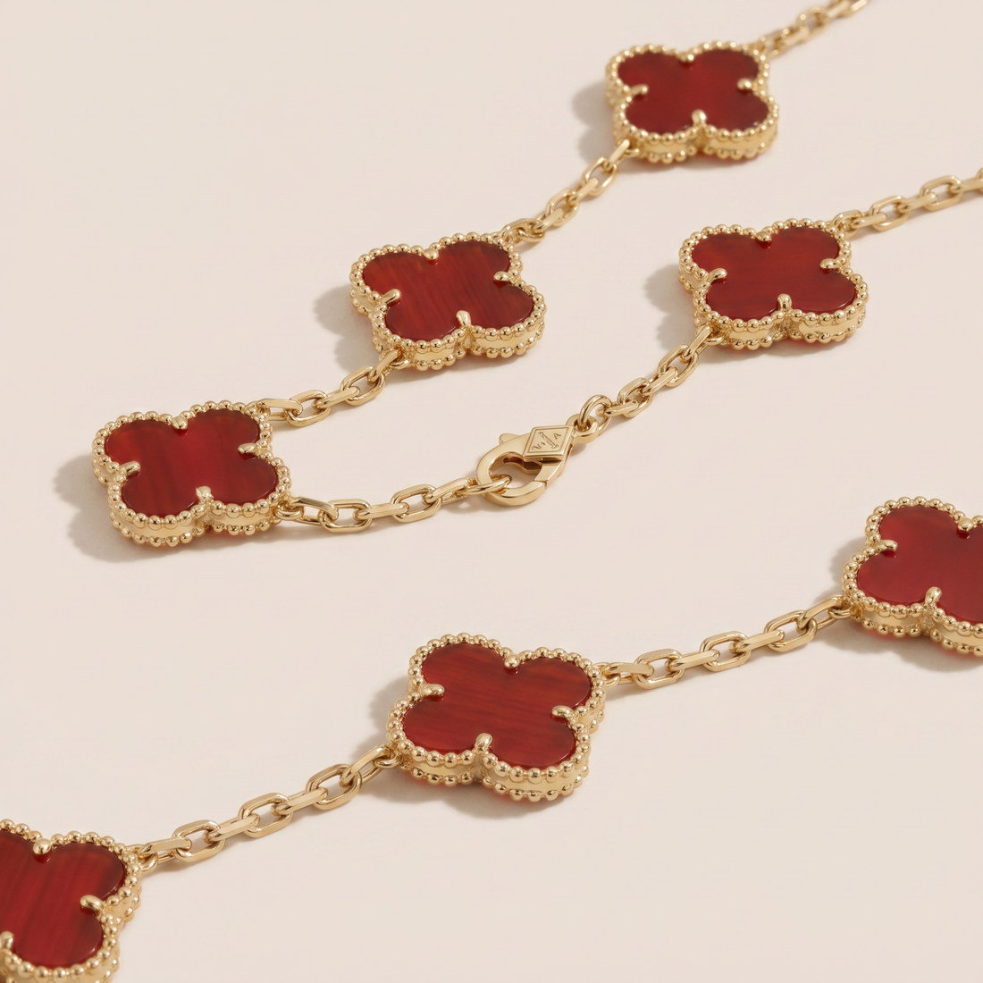 Vintage Alhambra Red Carnelian 10 Motifs Necklace