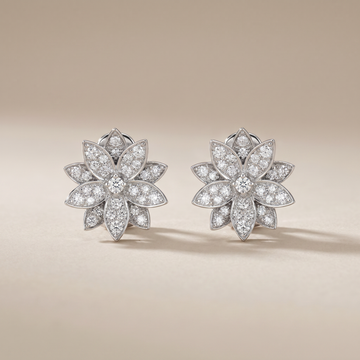 Lotus One Flower Pavé Diamonds Stud Earrings