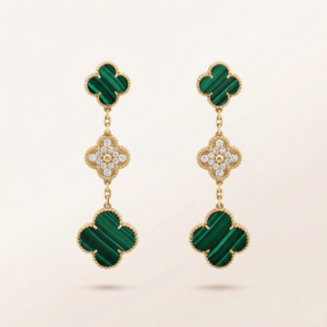 Magic Alhambra Malachite Three Motifs Clover Earrings