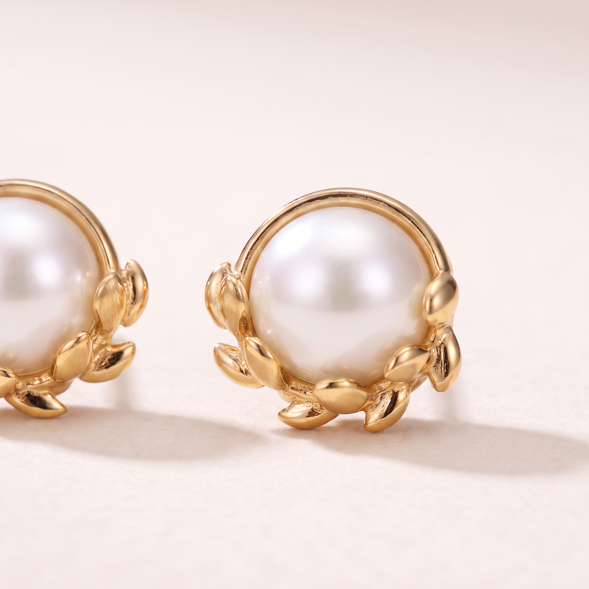 Olive Leaf Pearls Stud Earrings
