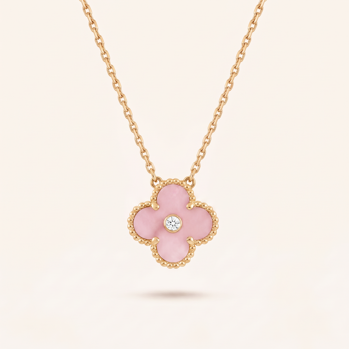 Sweet Alhambra Pink 1 Diamond Clover Necklace