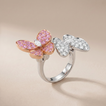 Two Butterfly Pavé Pink Sapphire Ring