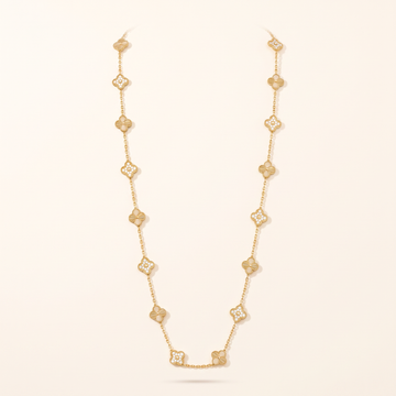 Vintage Alhambra Fluted And Diamond Clover 20 Motifs Necklace