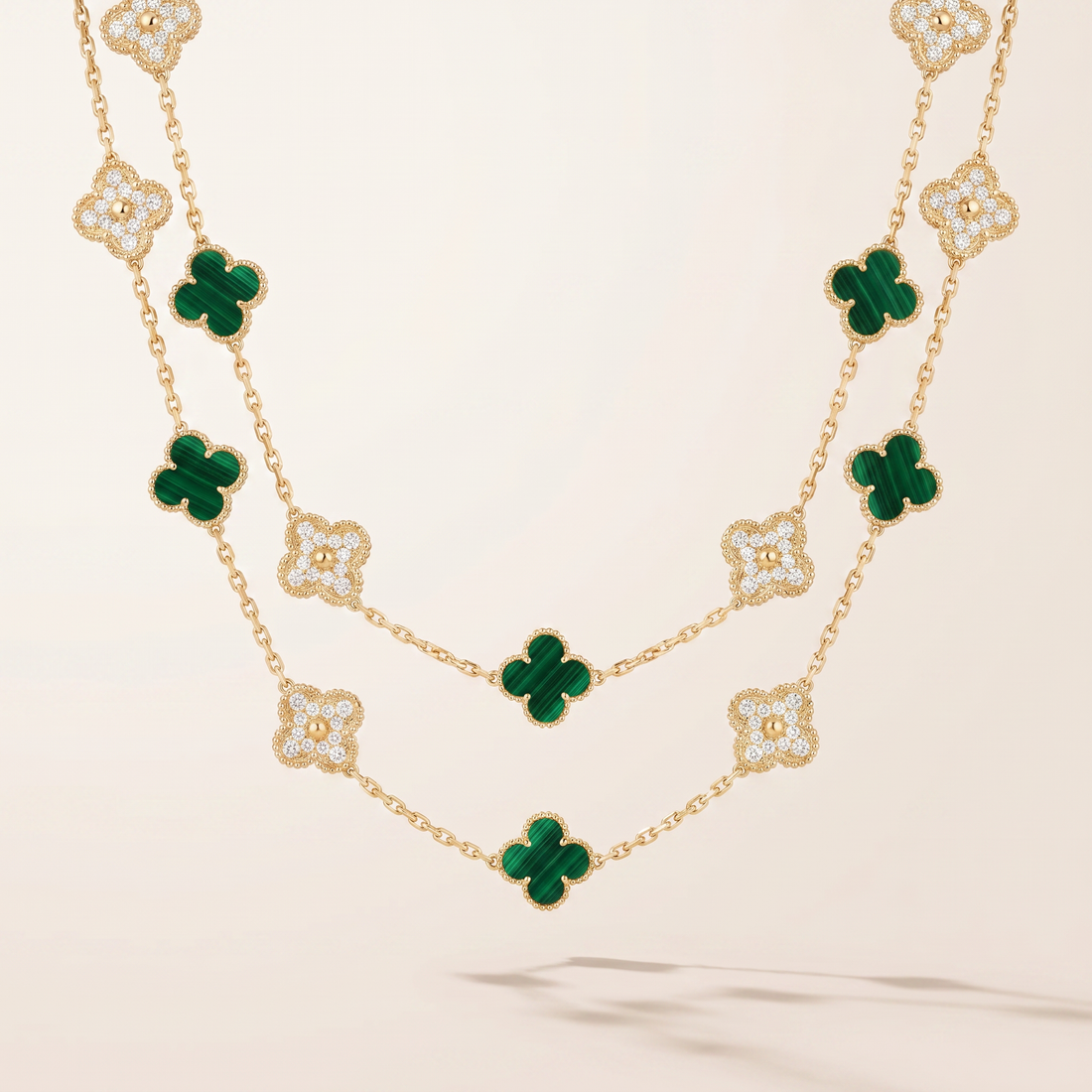 Vintage Alhambra Malachite 20 Motifs Long Clover Necklace