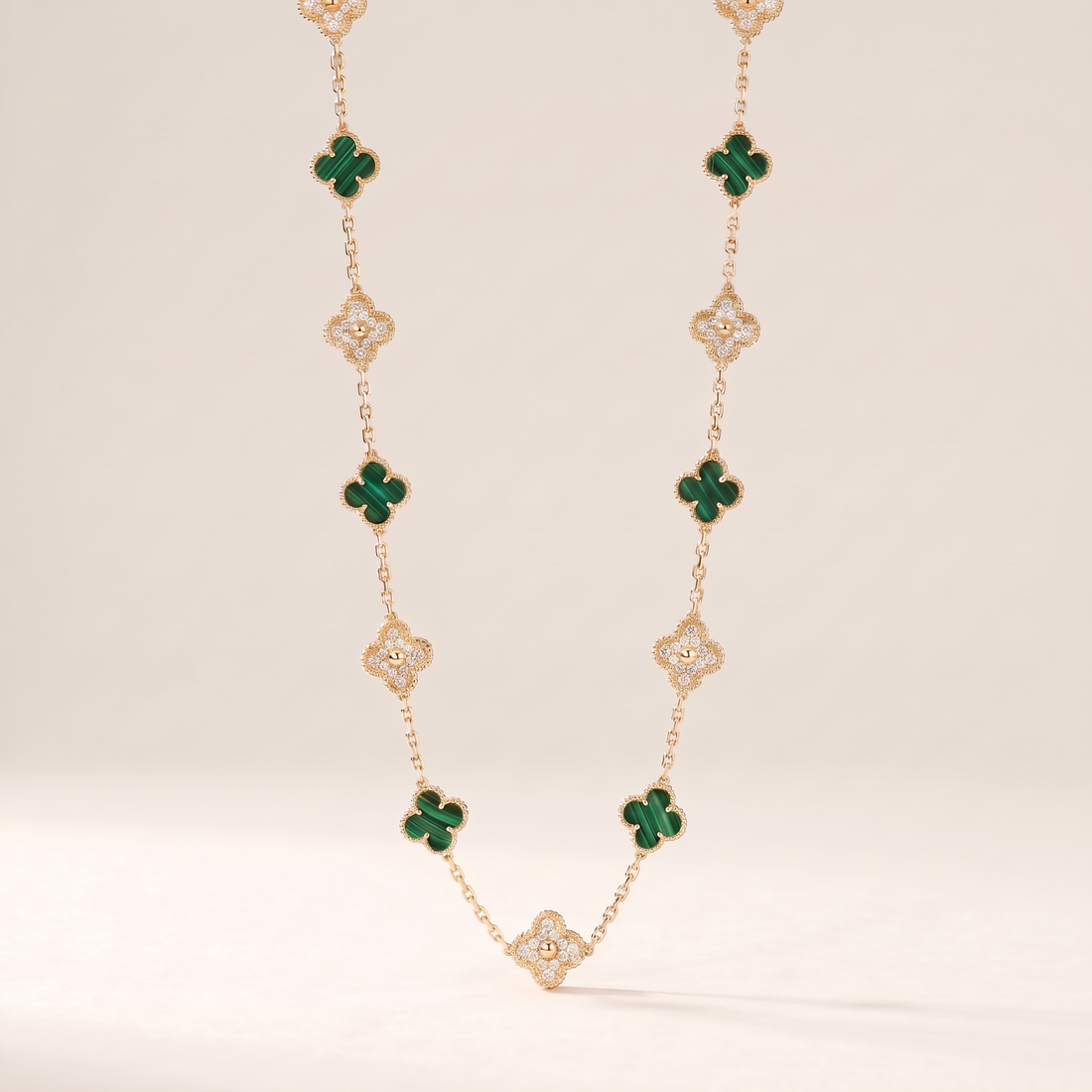 Vintage Alhambra Malachite 20 Motifs Long Clover Necklace