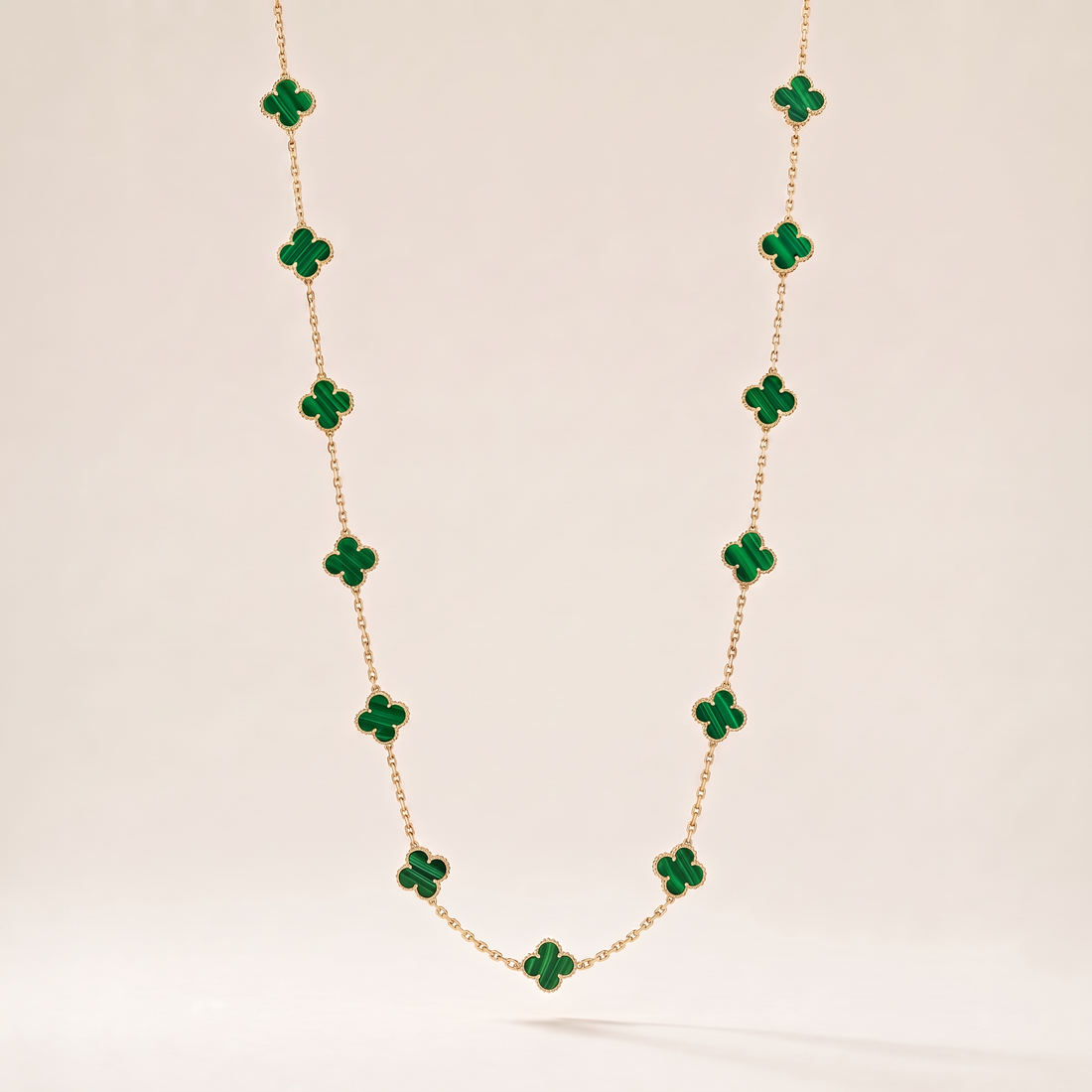 Vintage Alhambra Malachite 20 Motifs Long Necklace