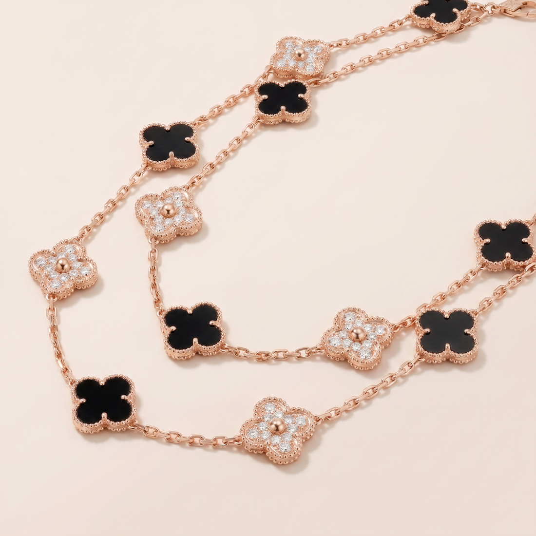 Vintage Alhambra Onyx 20 Motifs Long Necklace